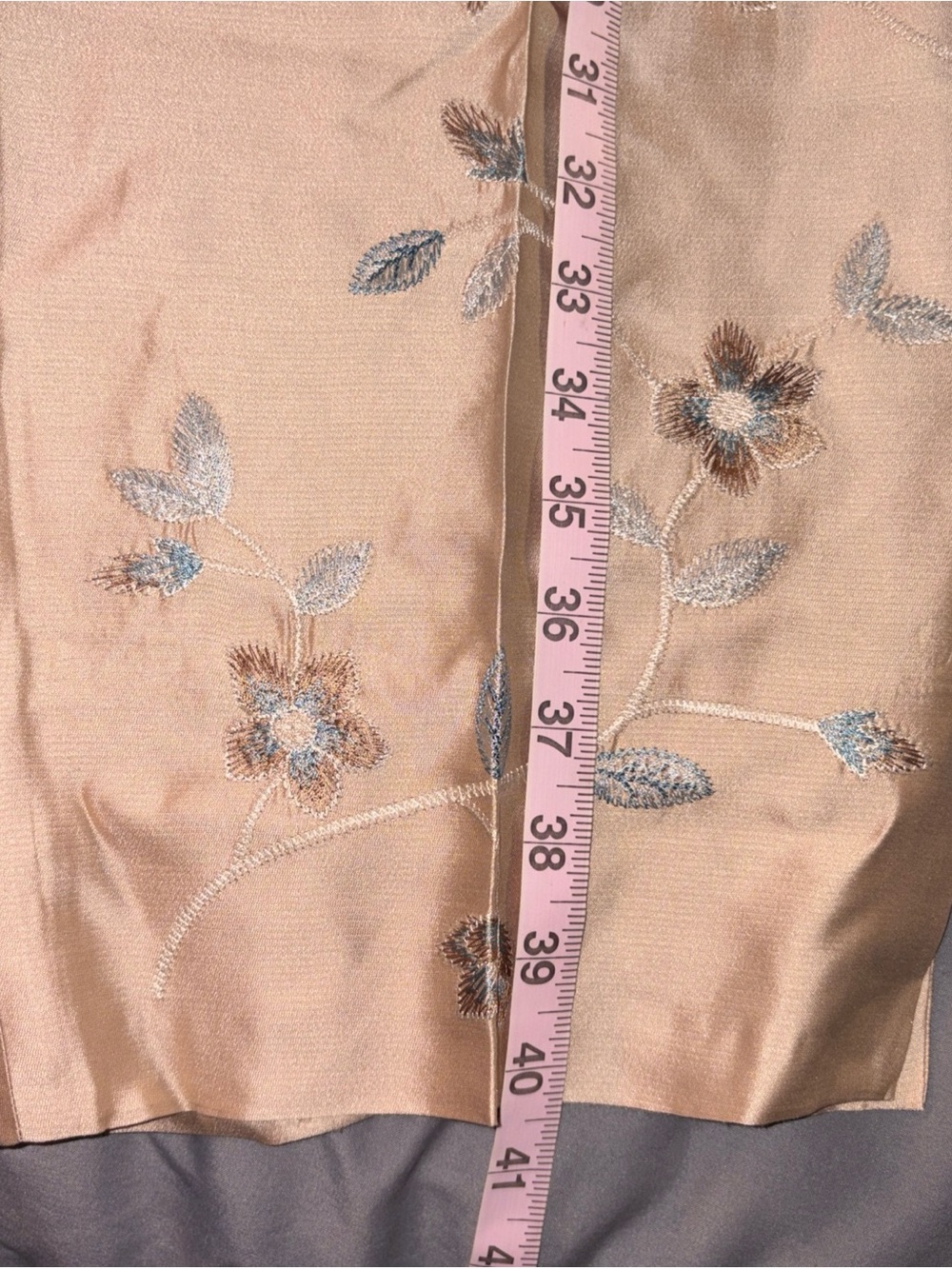 Talbots Silk Embroidered Trouser Pants Sz 22W Champagne Gold Blue Flowers Spring - Picture 7 of 13